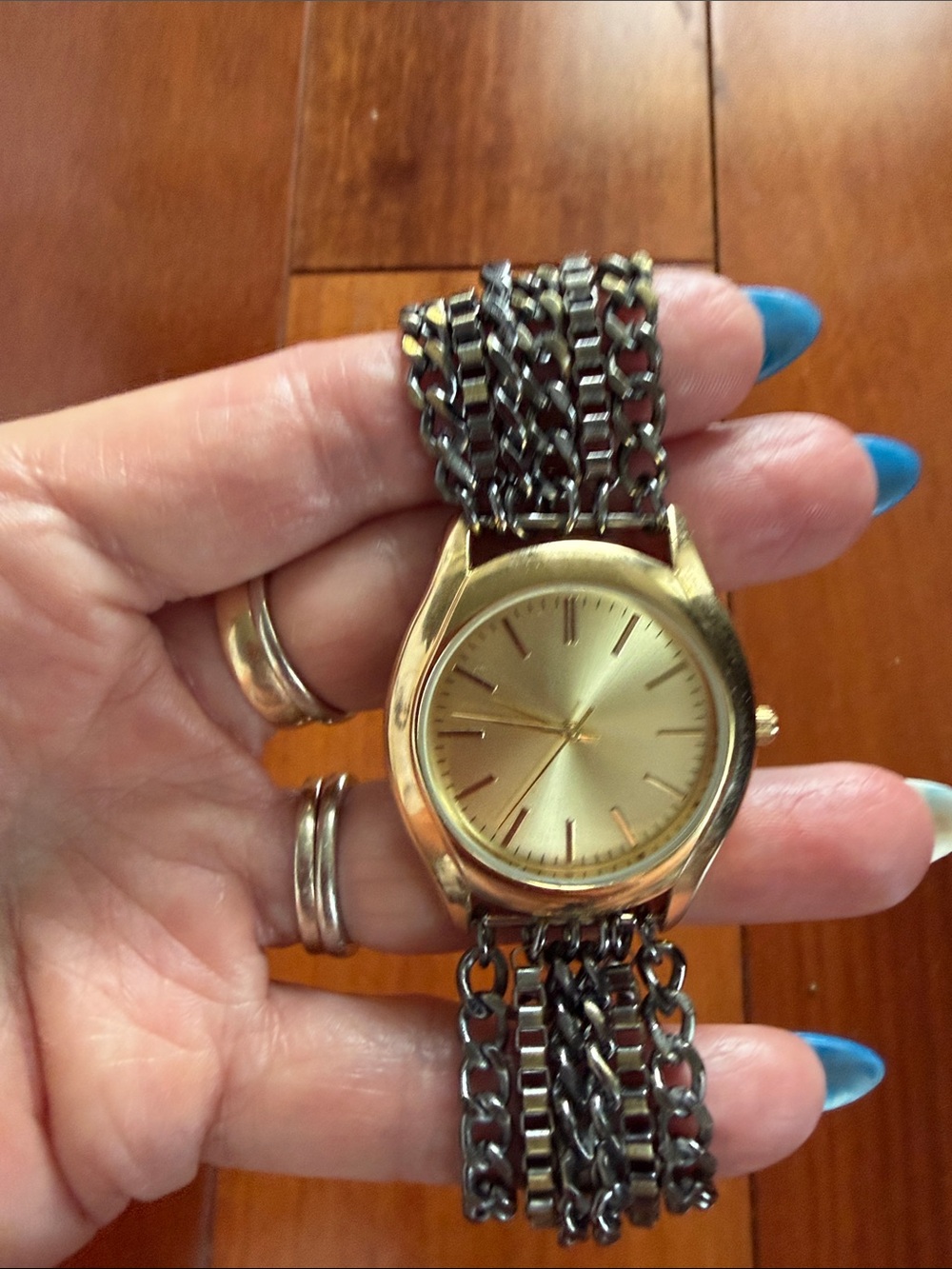 Avon Gold Tone Watch with Black Chain Bracelet